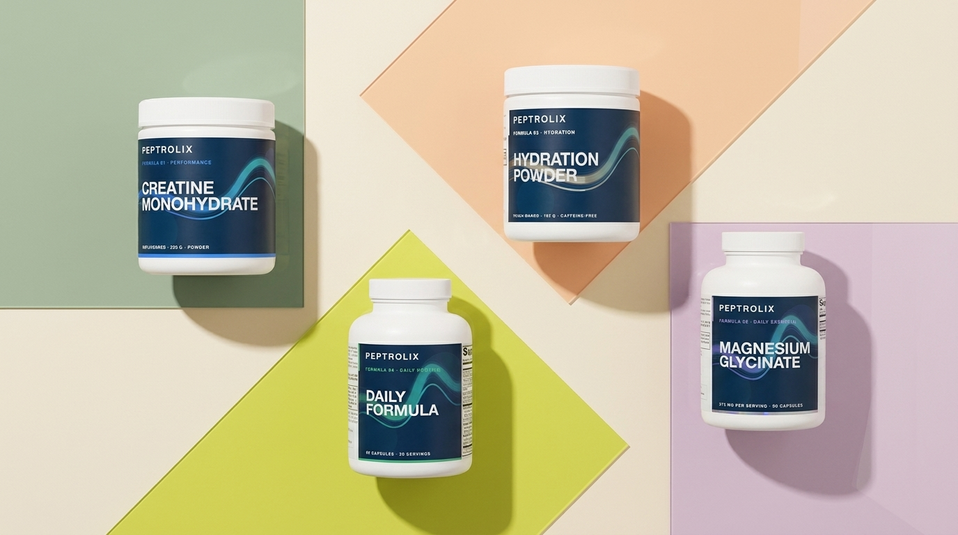 PEPTROLIX supplement products arranged as a focused routine